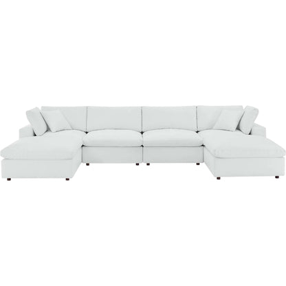 Wheatland Down Filled Overstuffed Vegan 6-Piece Sectional Sofa by Evans & Londeen in tan. Made from solid wood, plastic foot pad, spring pocket, m3 density foam, seat cushion: doll cotton 50%, down feather 50% in a modern style.