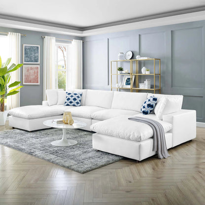 Wheatland Down Filled Overstuffed Vegan 6-Piece Sectional Sofa by Evans & Londeen in tan. Made from solid wood, plastic foot pad, spring pocket, m3 density foam, seat cushion: doll cotton 50%, down feather 50% in a modern style.