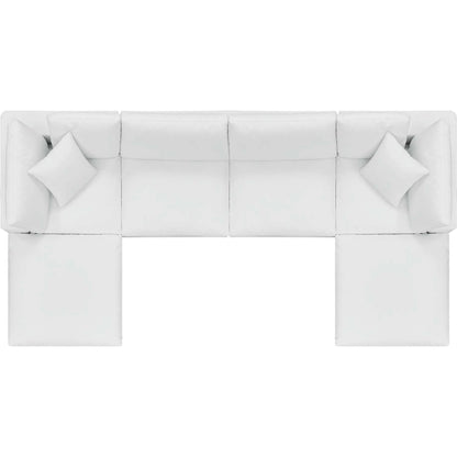 Wheatland Down Filled Overstuffed Vegan 6-Piece Sectional Sofa by Evans & Londeen in tan. Made from solid wood, plastic foot pad, spring pocket, m3 density foam, seat cushion: doll cotton 50%, down feather 50% in a modern style.