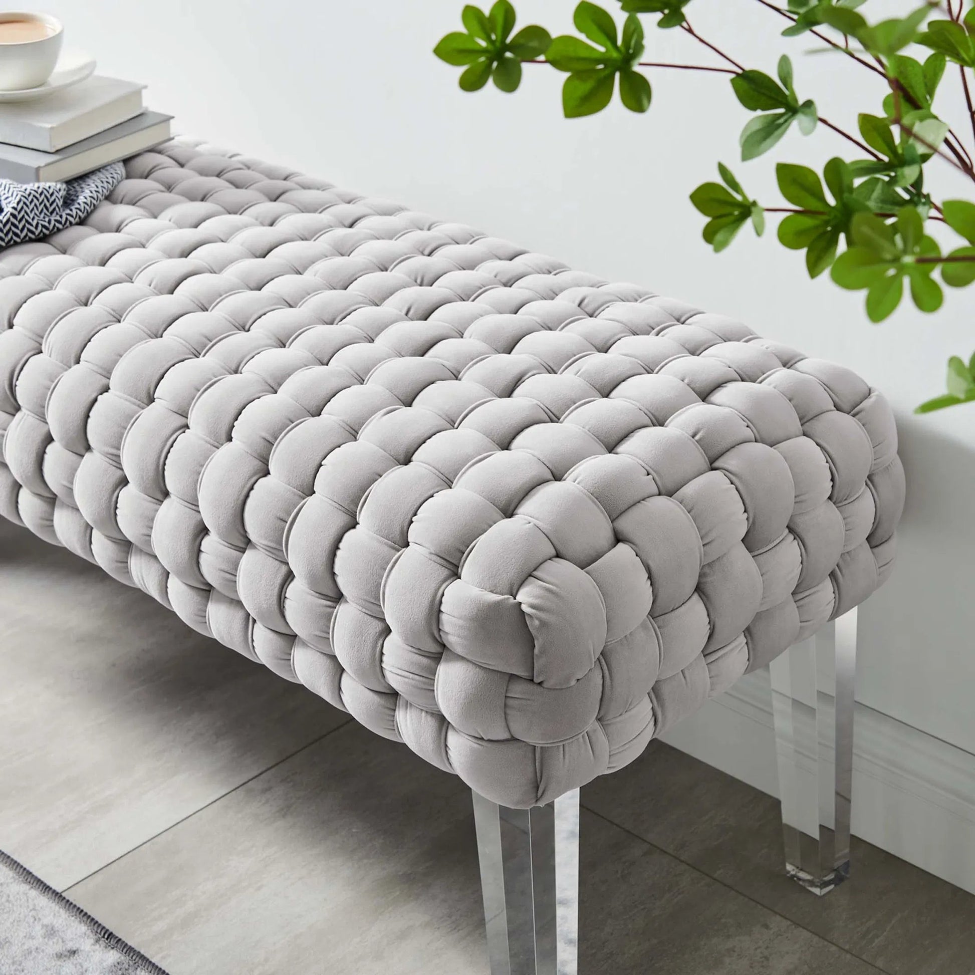 Skagway Woven Ottoman by Evans & Londeen. Made from plywood, seat: top foam density 38kg, m3 with thickness 20mm, 100% polyester, white foot pad at the bottom, solid wood in a modern style.