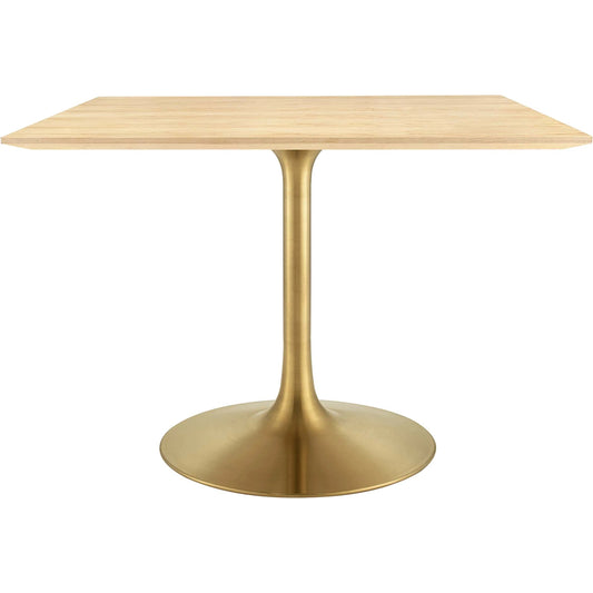 Halstead 40" Wood Square Dining Table by Evans & Londeen in gold natural. Made from powder coated steel with white high gloss finish, cement inside of the round metal sheet, water proof eva for bottom, 2.5cm mdf painted wood