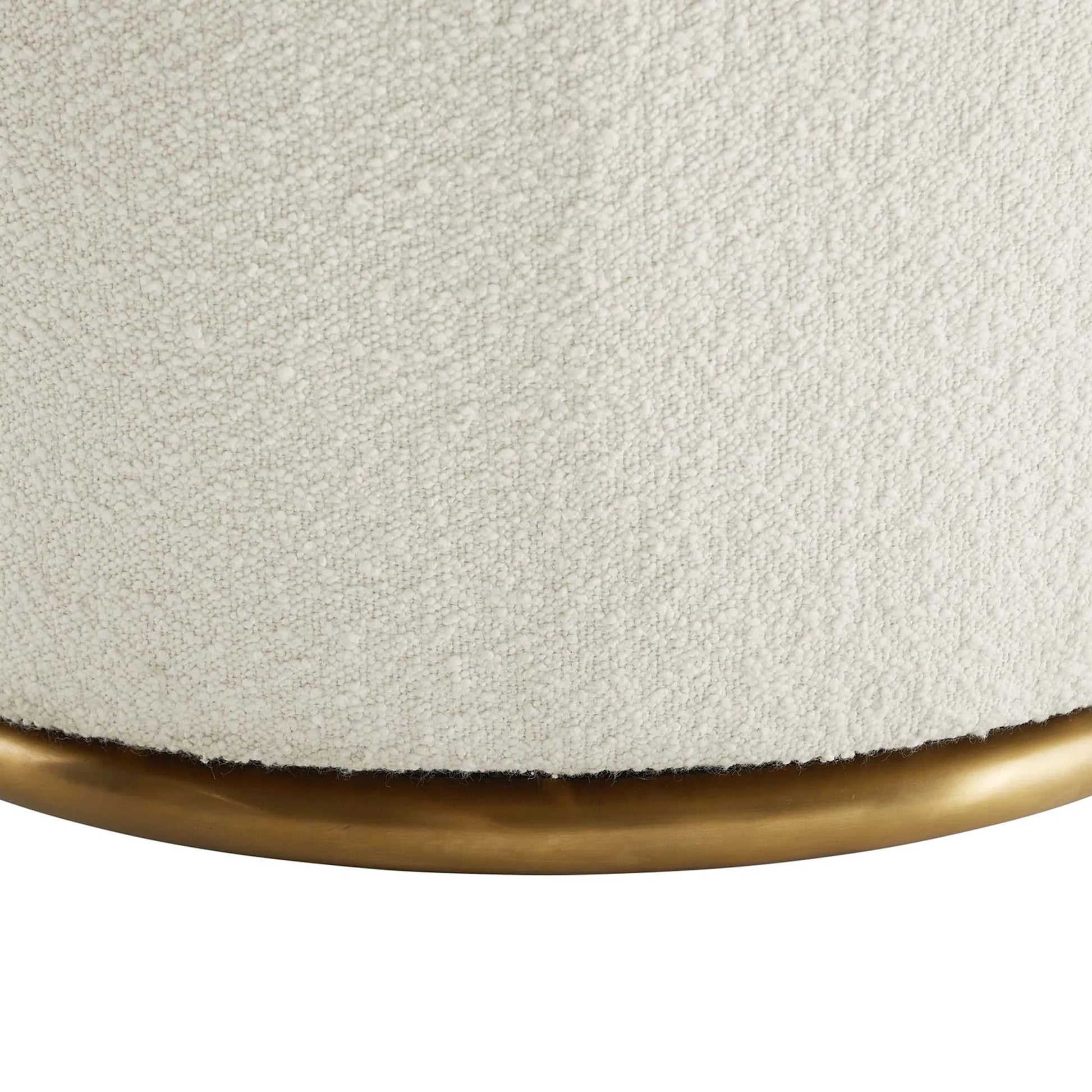 Cherokee Boucle Swivel Chair by Evans & Londeen in white. Made from seat cushion: 13mmt foam (28kgs, spring pocket, no-sag spring, back:elastic bandage, 2 layer foam of 3mmt, 2mmt with density (28kgs, plywood, stainless steel base in b