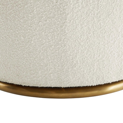 Cherokee Boucle Swivel Chair by Evans & Londeen in white. Made from seat cushion: 13mmt foam (28kgs, spring pocket, no-sag spring, back:elastic bandage, 2 layer foam of 3mmt, 2mmt with density (28kgs, plywood, stainless steel base in b