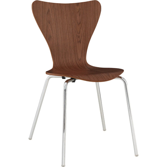 Aiden Dining Side Chair by Evans & Londeen. Made from painted bentwood plywood, artificial walnut veneer, chrome-plated steel leg in a modern style.