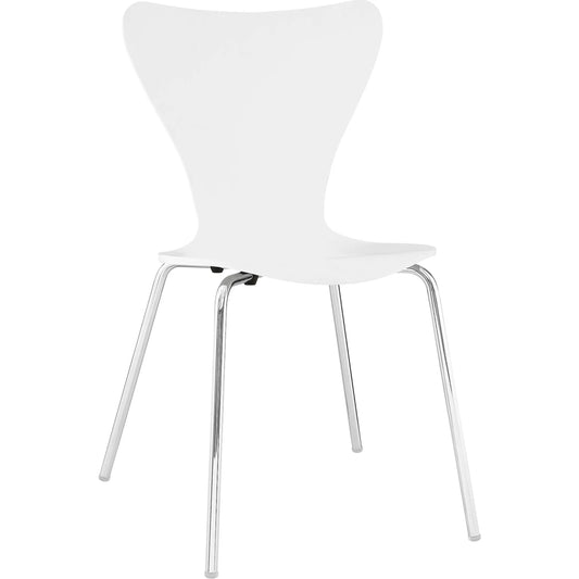Aiden Dining Side Chair by Evans & Londeen. Made from painted bentwood plywood, artificial walnut veneer, chrome-plated steel leg in a modern style.