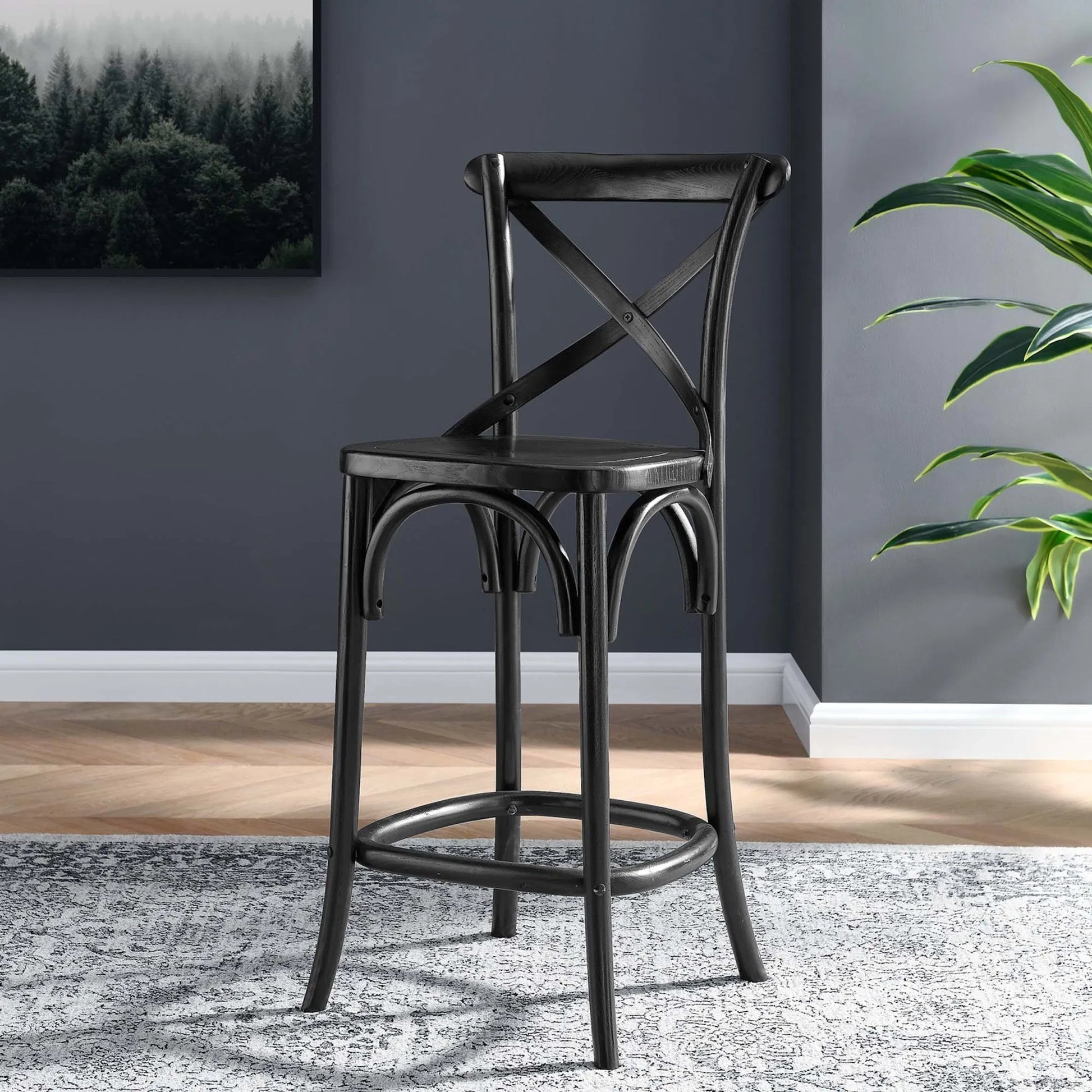 Easton Counter Stool by Evans & Londeen. Made from seat board is chinese elm wood, white foot pins in a transitional style.