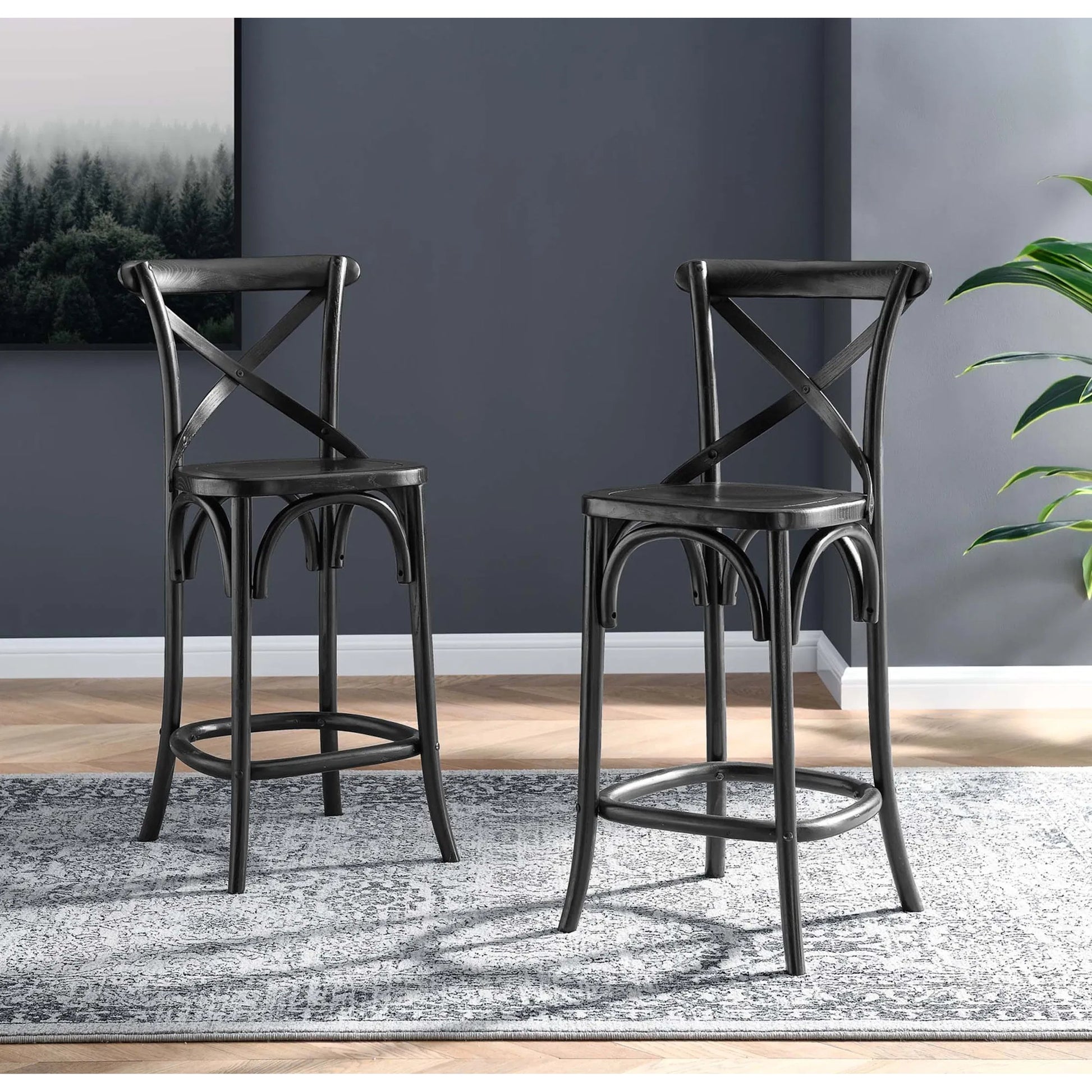 Easton Counter Stool by Evans & Londeen. Made from seat board is chinese elm wood, white foot pins in a transitional style.