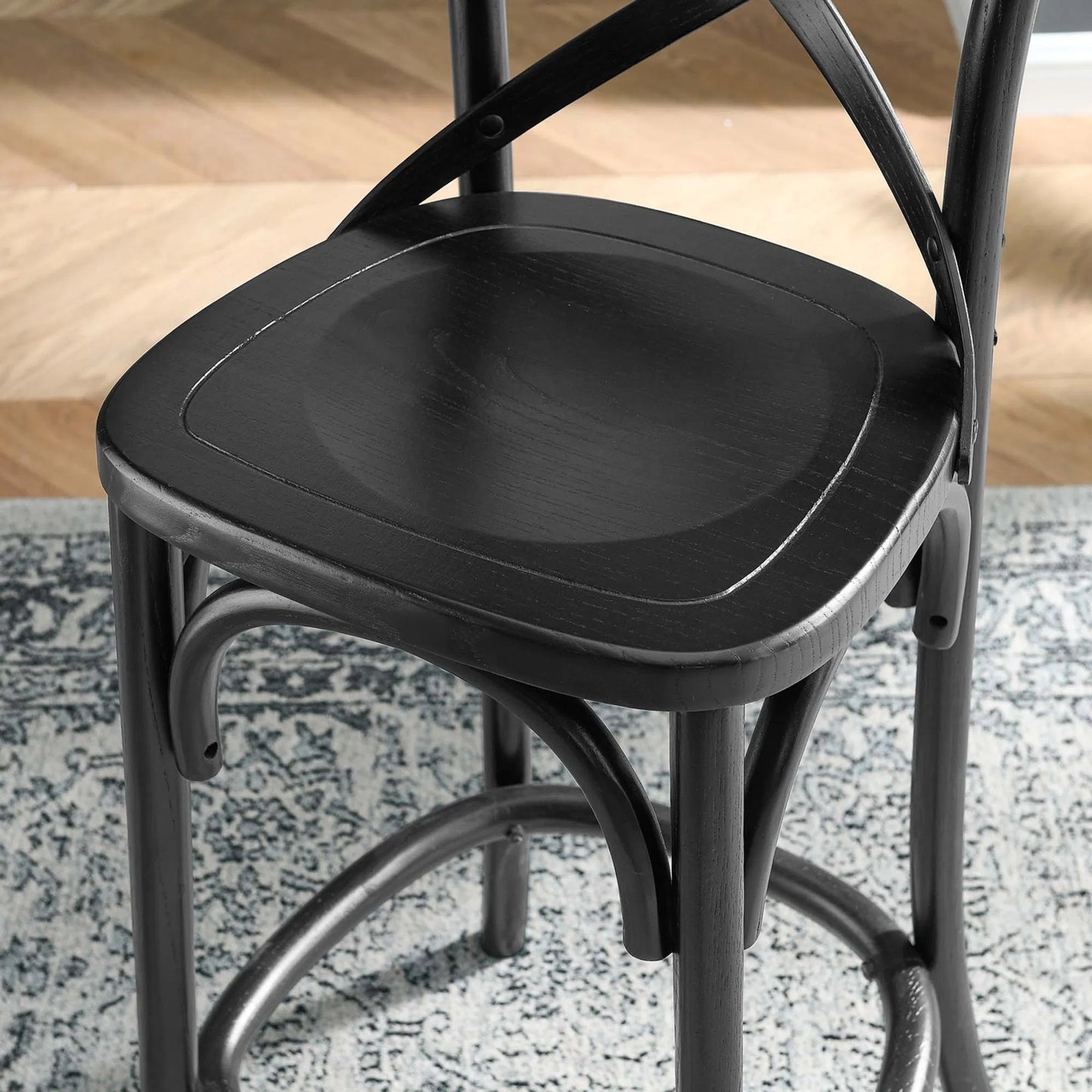 001 SI-2002460 | Primary Silo | Easton Counter Stool by Evans & Londeen. Made from seat board is chinese elm wood, white foot pins in a transitional style.