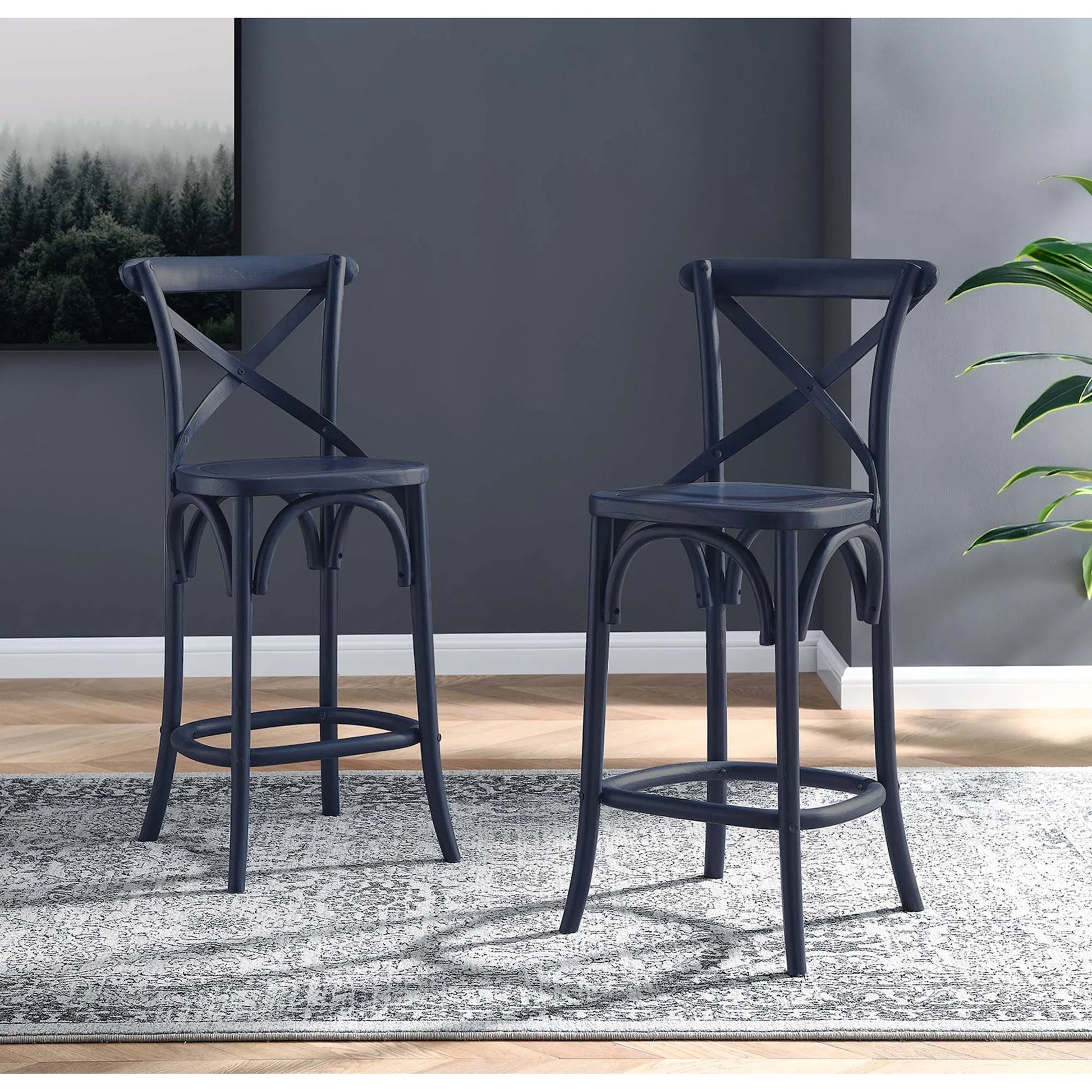 Easton Counter Stool by Evans & Londeen. Made from seat board is chinese elm wood, white foot pins in a transitional style.