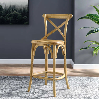 Easton Counter Stool by Evans & Londeen. Made from seat board is chinese elm wood, white foot pins in a transitional style.