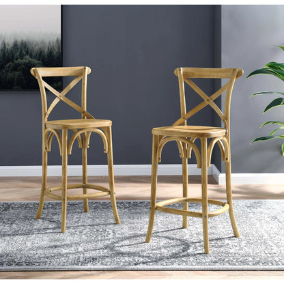 Easton Counter Stool by Evans & Londeen. Made from seat board is chinese elm wood, white foot pins in a transitional style.