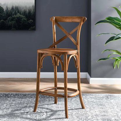 Easton Counter Stool by Evans & Londeen. Made from seat board is chinese elm wood, white foot pins in a transitional style.