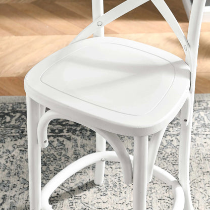 Easton Counter Stool by Evans & Londeen. Made from seat board is chinese elm wood, white foot pins in a transitional style.