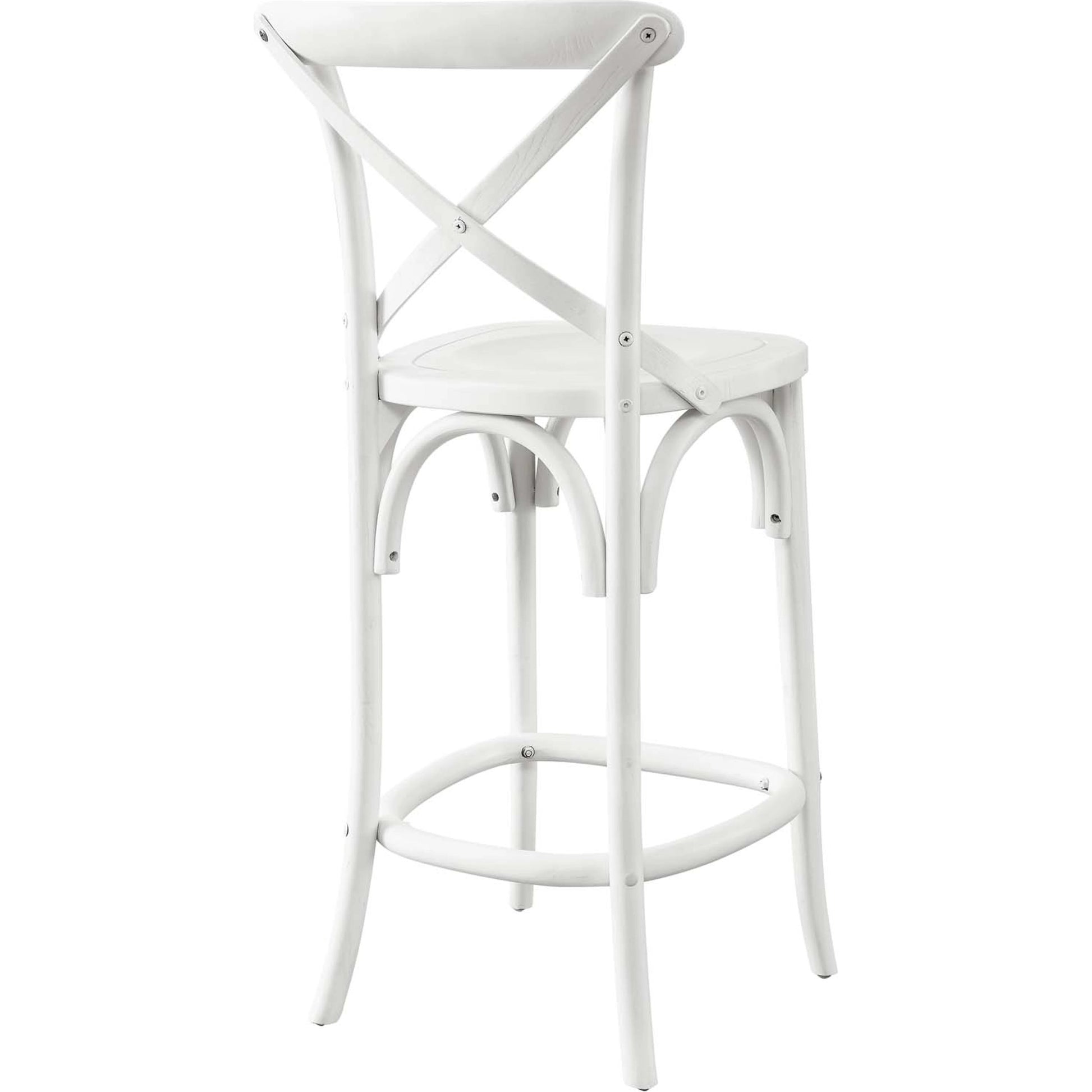 Easton Counter Stool by Evans & Londeen. Made from seat board is chinese elm wood, white foot pins in a transitional style.