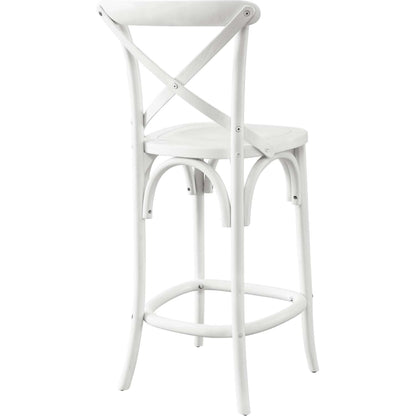 Easton Counter Stool by Evans & Londeen. Made from seat board is chinese elm wood, white foot pins in a transitional style.