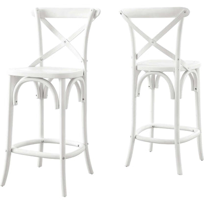 Easton Counter Stool by Evans & Londeen. Made from seat board is chinese elm wood, white foot pins in a transitional style.