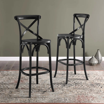 Easton Bar Stool by Evans & Londeen. Made from seat board is chinese elm wood, white foot pins in a transitional style.