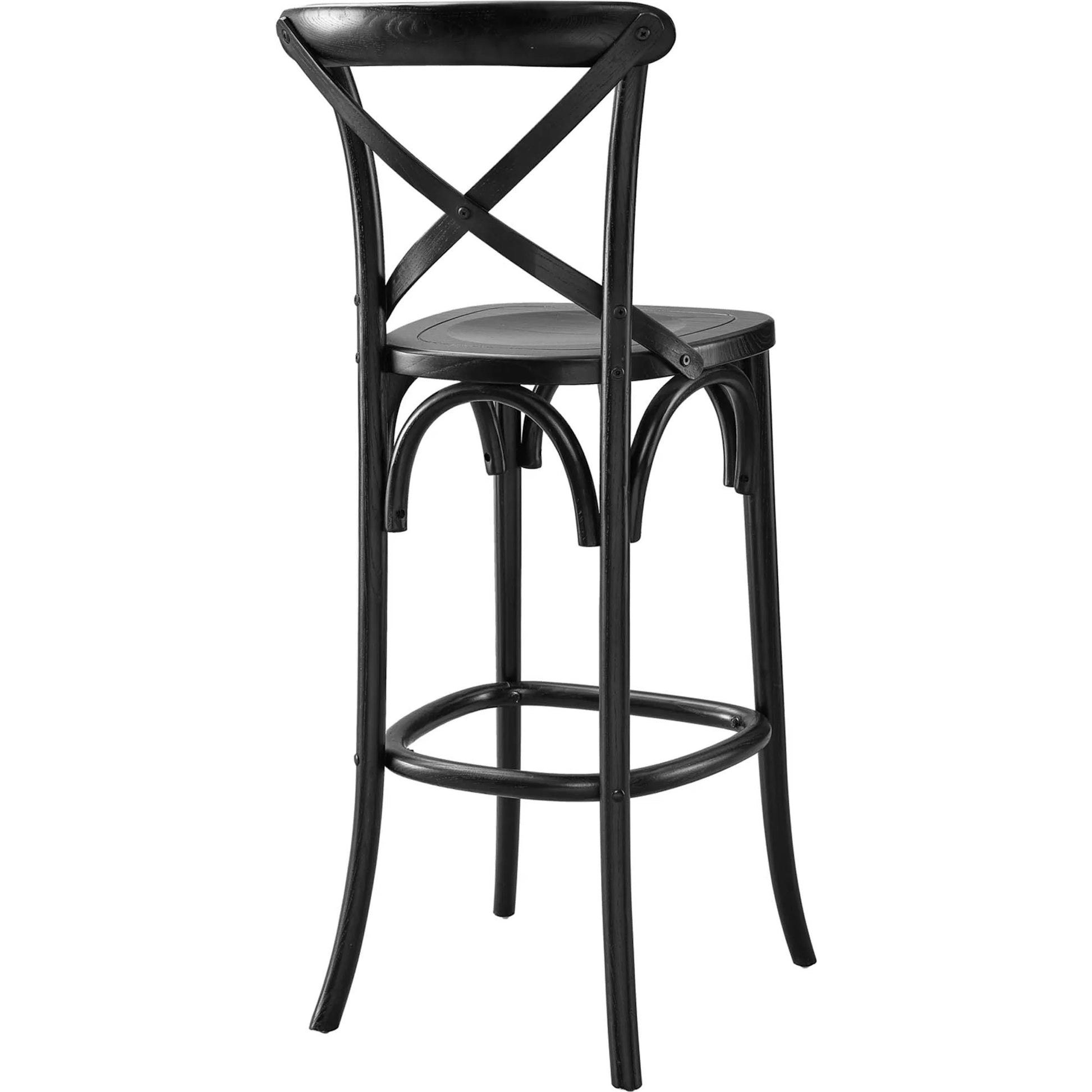Easton Bar Stool by Evans & Londeen. Made from seat board is chinese elm wood, white foot pins in a transitional style.