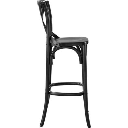 Easton Bar Stool by Evans & Londeen. Made from seat board is chinese elm wood, white foot pins in a transitional style.