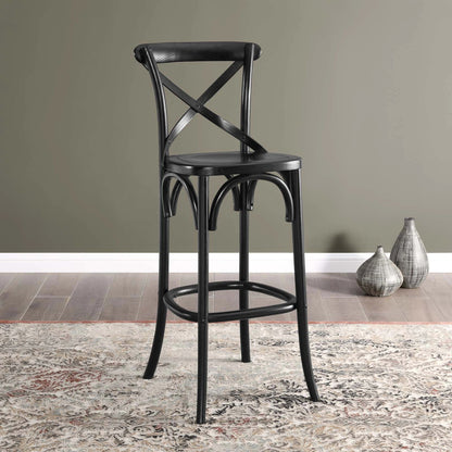 Easton Bar Stool by Evans & Londeen. Made from seat board is chinese elm wood, white foot pins in a transitional style.