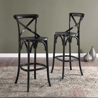 Easton Bar Stool by Evans & Londeen. Made from seat board is chinese elm wood, white foot pins in a transitional style.