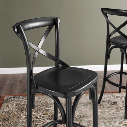 Easton Bar Stool by Evans & Londeen. Made from seat board is chinese elm wood, white foot pins in a transitional style.