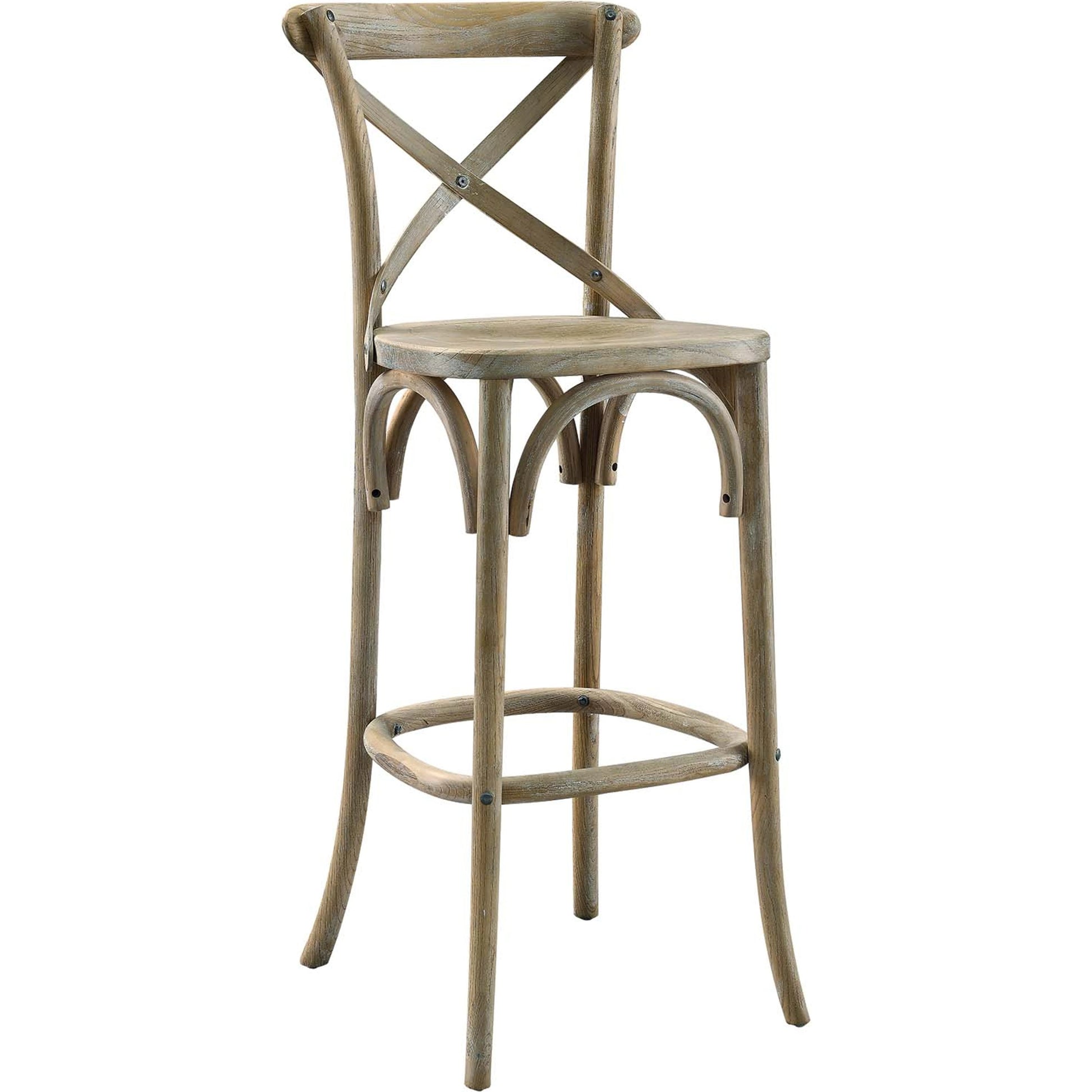 Easton Bar Stool by Evans & Londeen. Made from seat board is chinese elm wood, white foot pins in a transitional style.