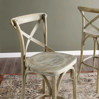 Easton Bar Stool by Evans & Londeen. Made from seat board is chinese elm wood, white foot pins in a transitional style.