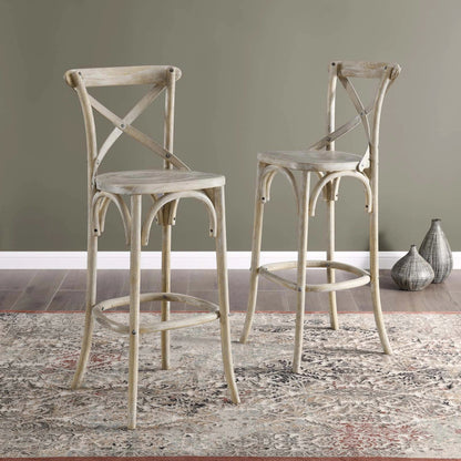 Easton Bar Stool by Evans & Londeen. Made from seat board is chinese elm wood, white foot pins in a transitional style.