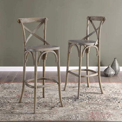 Easton Bar Stool by Evans & Londeen. Made from seat board is chinese elm wood, white foot pins in a transitional style.