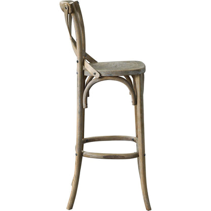 Easton Bar Stool by Evans & Londeen. Made from seat board is chinese elm wood, white foot pins in a transitional style.