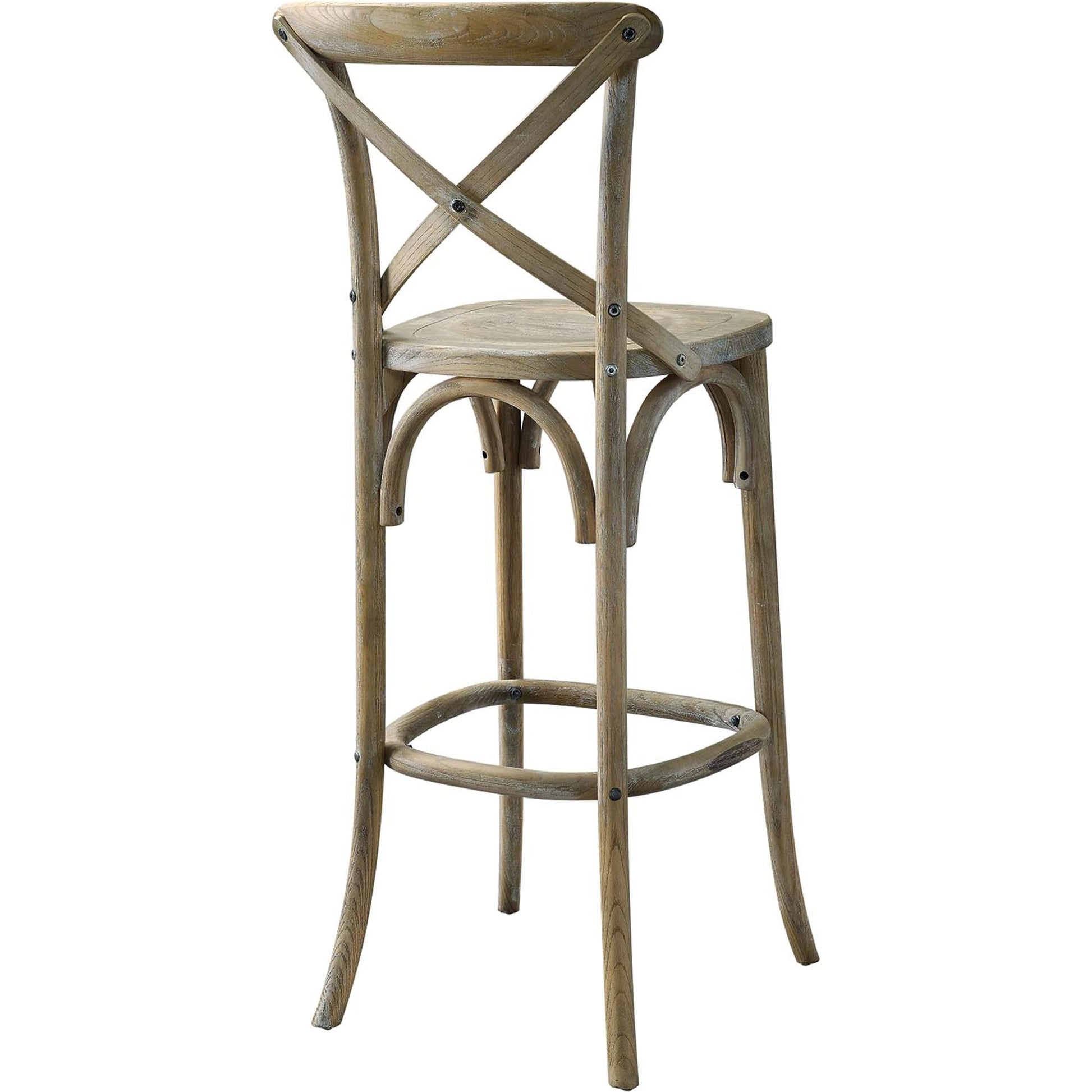 Easton Bar Stool by Evans & Londeen. Made from seat board is chinese elm wood, white foot pins in a transitional style.