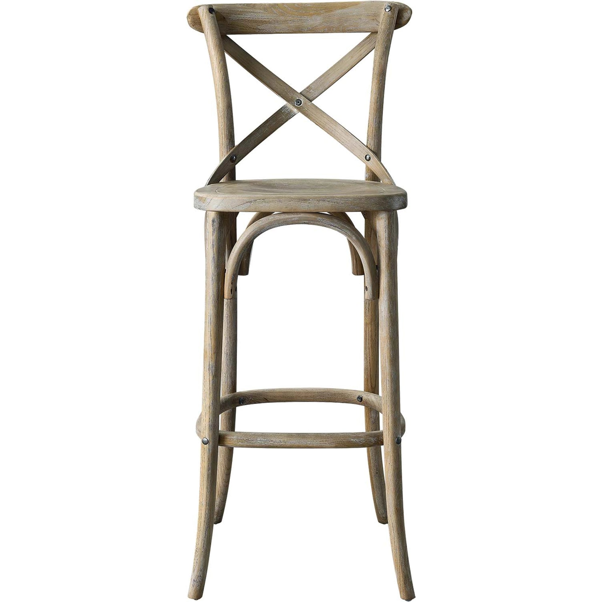 Easton Bar Stool by Evans & Londeen. Made from seat board is chinese elm wood, white foot pins in a transitional style.