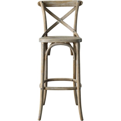 Easton Bar Stool by Evans & Londeen. Made from seat board is chinese elm wood, white foot pins in a transitional style.