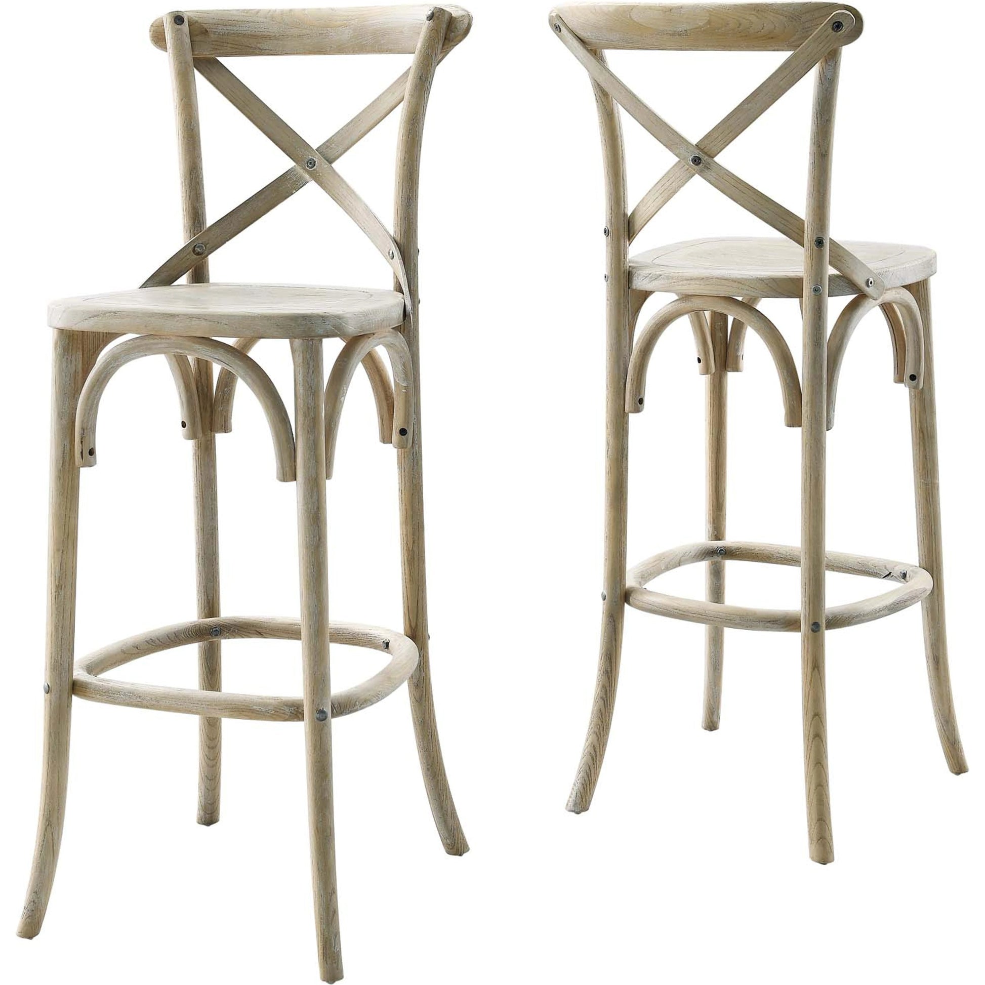 Easton Bar Stool by Evans & Londeen. Made from seat board is chinese elm wood, white foot pins in a transitional style.