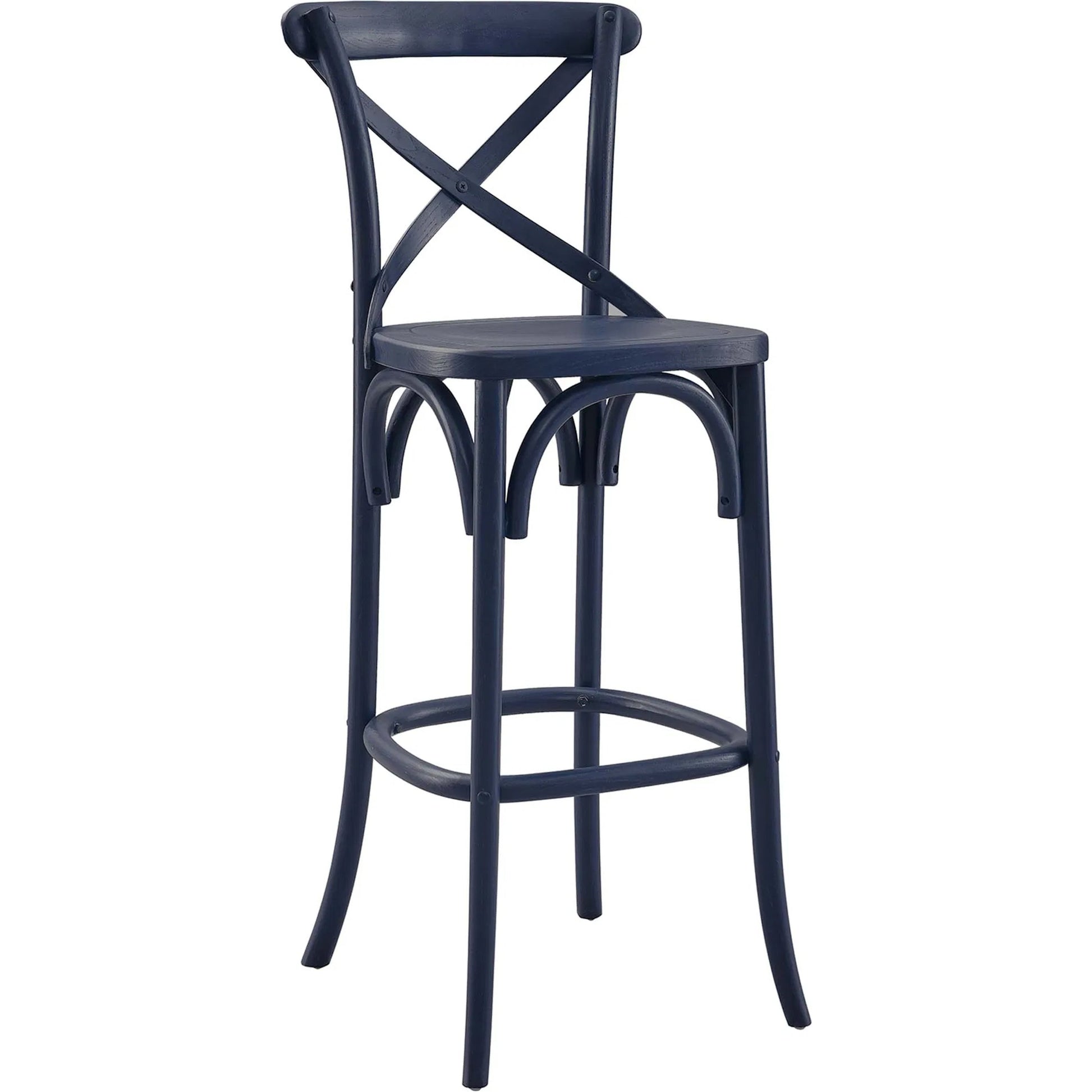 Easton Bar Stool by Evans & Londeen. Made from seat board is chinese elm wood, white foot pins in a transitional style.