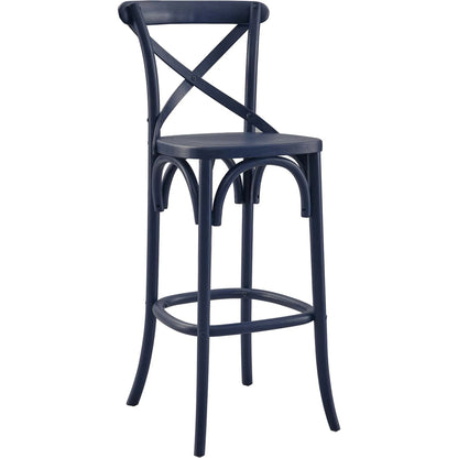 Easton Bar Stool by Evans & Londeen. Made from seat board is chinese elm wood, white foot pins in a transitional style.