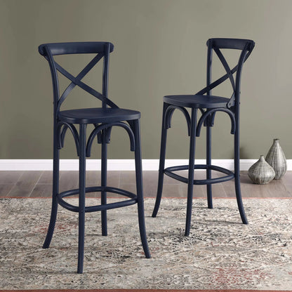 Easton Bar Stool by Evans & Londeen. Made from seat board is chinese elm wood, white foot pins in a transitional style.