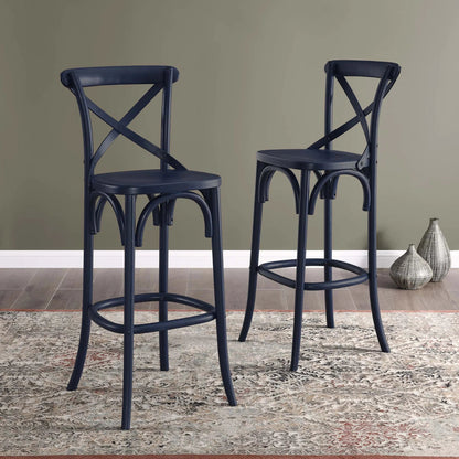 Easton Bar Stool by Evans & Londeen. Made from seat board is chinese elm wood, white foot pins in a transitional style.
