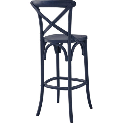 Easton Bar Stool by Evans & Londeen. Made from seat board is chinese elm wood, white foot pins in a transitional style.