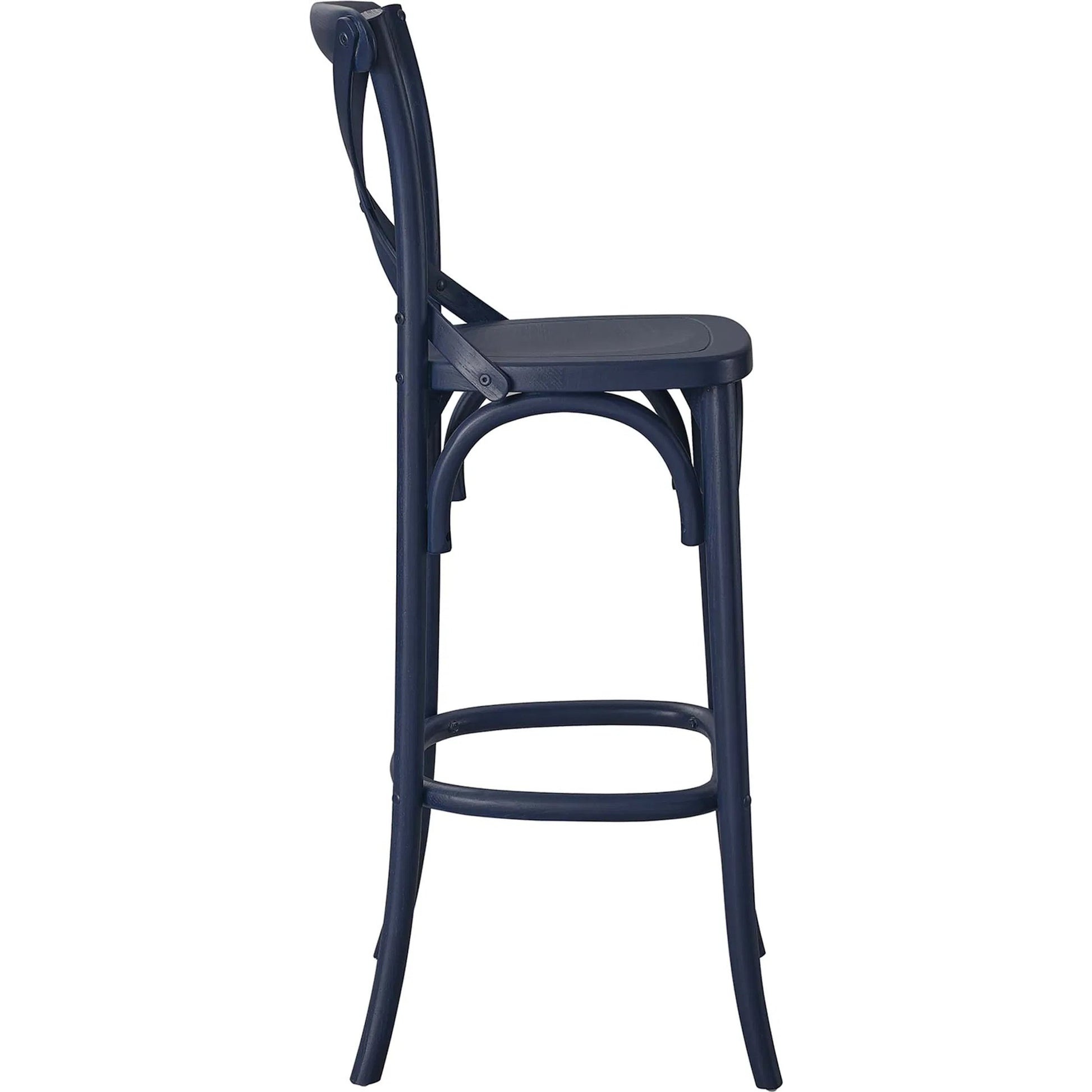 Easton Bar Stool by Evans & Londeen. Made from seat board is chinese elm wood, white foot pins in a transitional style.