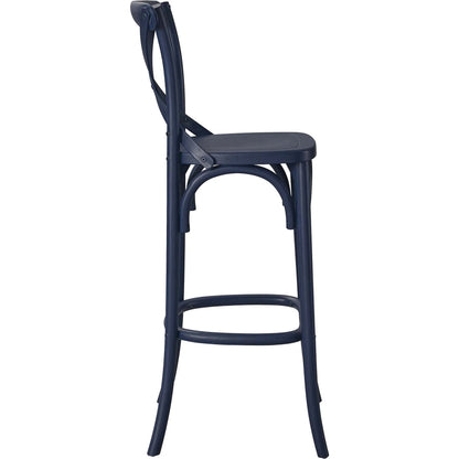 Easton Bar Stool by Evans & Londeen. Made from seat board is chinese elm wood, white foot pins in a transitional style.