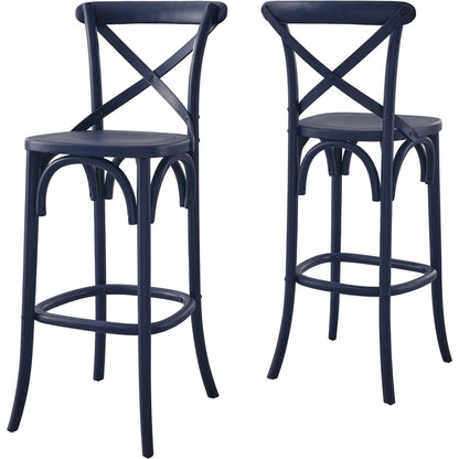 Easton Bar Stool by Evans & Londeen. Made from seat board is chinese elm wood, white foot pins in a transitional style.