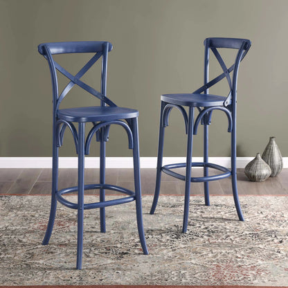 Easton Bar Stool by Evans & Londeen. Made from seat board is chinese elm wood, white foot pins in a transitional style.