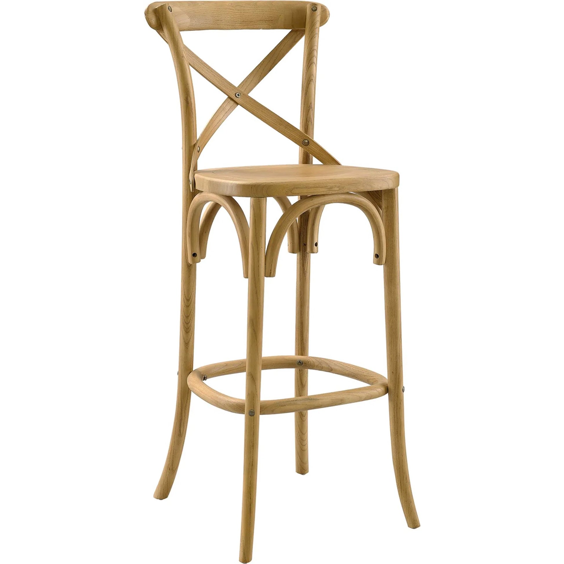 Easton Bar Stool by Evans & Londeen. Made from seat board is chinese elm wood, white foot pins in a transitional style.