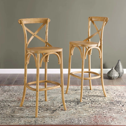 Easton Bar Stool by Evans & Londeen. Made from seat board is chinese elm wood, white foot pins in a transitional style.