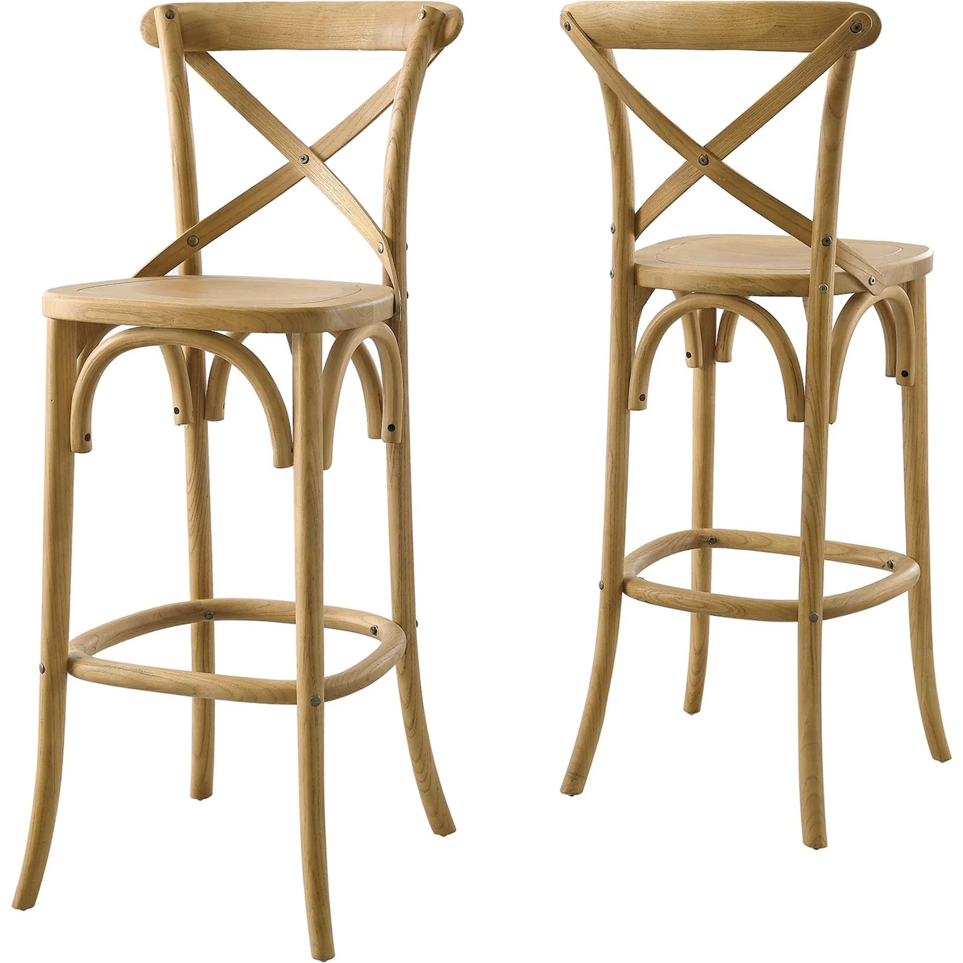 Easton Bar Stool by Evans & Londeen. Made from seat board is chinese elm wood, white foot pins in a transitional style.
