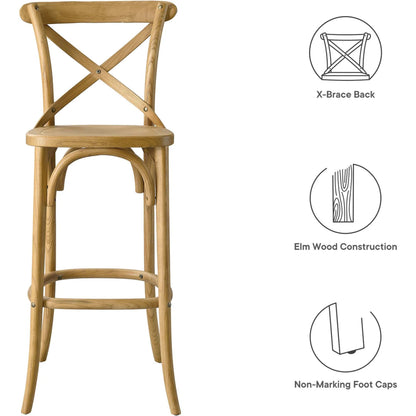 Easton Bar Stool by Evans & Londeen. Made from seat board is chinese elm wood, white foot pins in a transitional style.