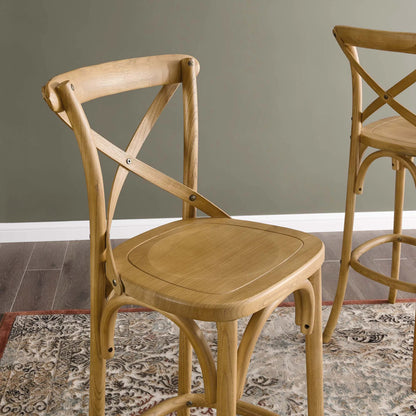 Easton Bar Stool by Evans & Londeen. Made from seat board is chinese elm wood, white foot pins in a transitional style.