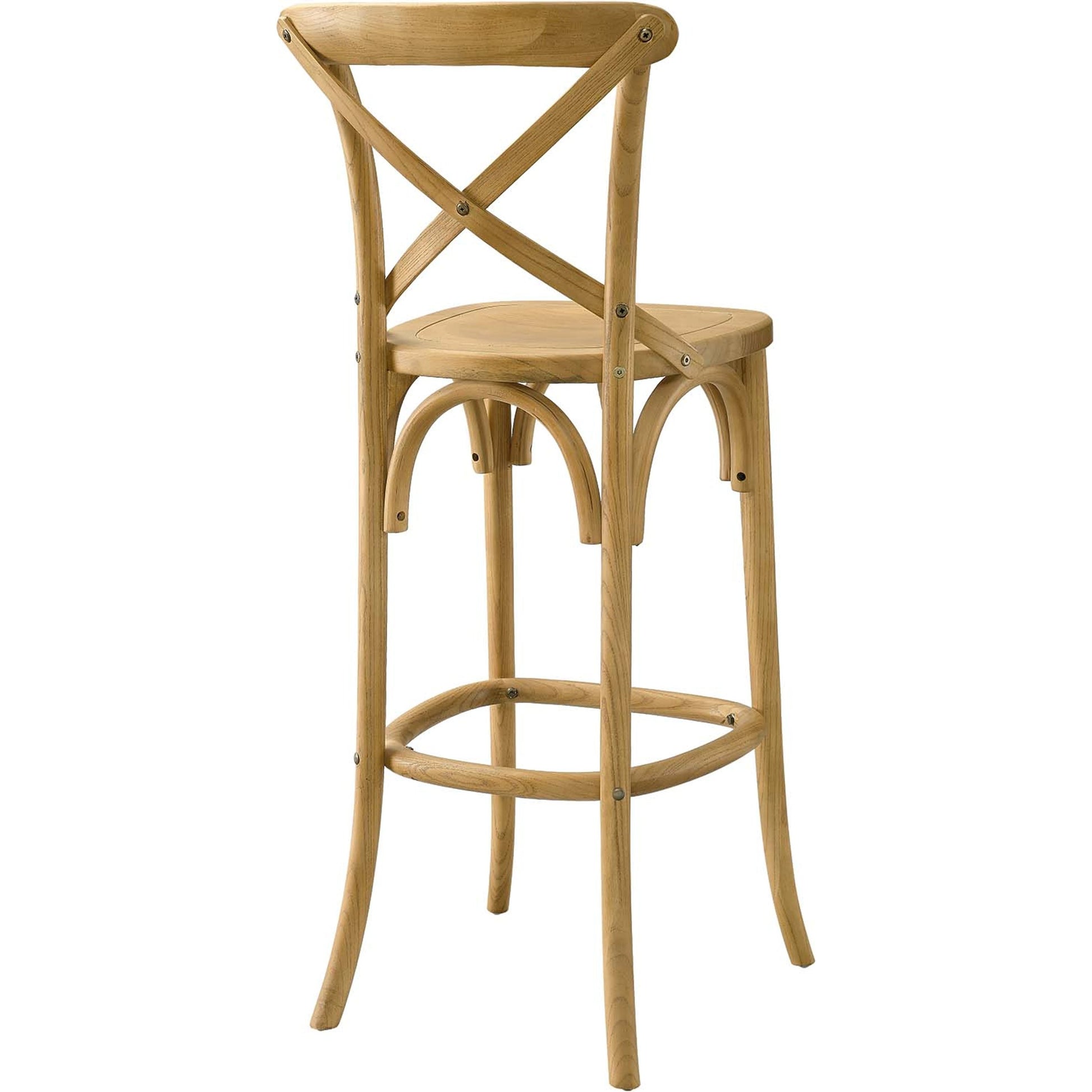 Easton Bar Stool by Evans & Londeen. Made from seat board is chinese elm wood, white foot pins in a transitional style.